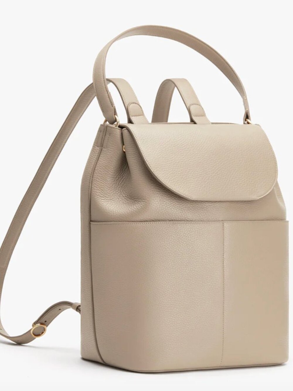 Cuyana Pebbled Leather Top-Handle Backpack 13” in Stone
